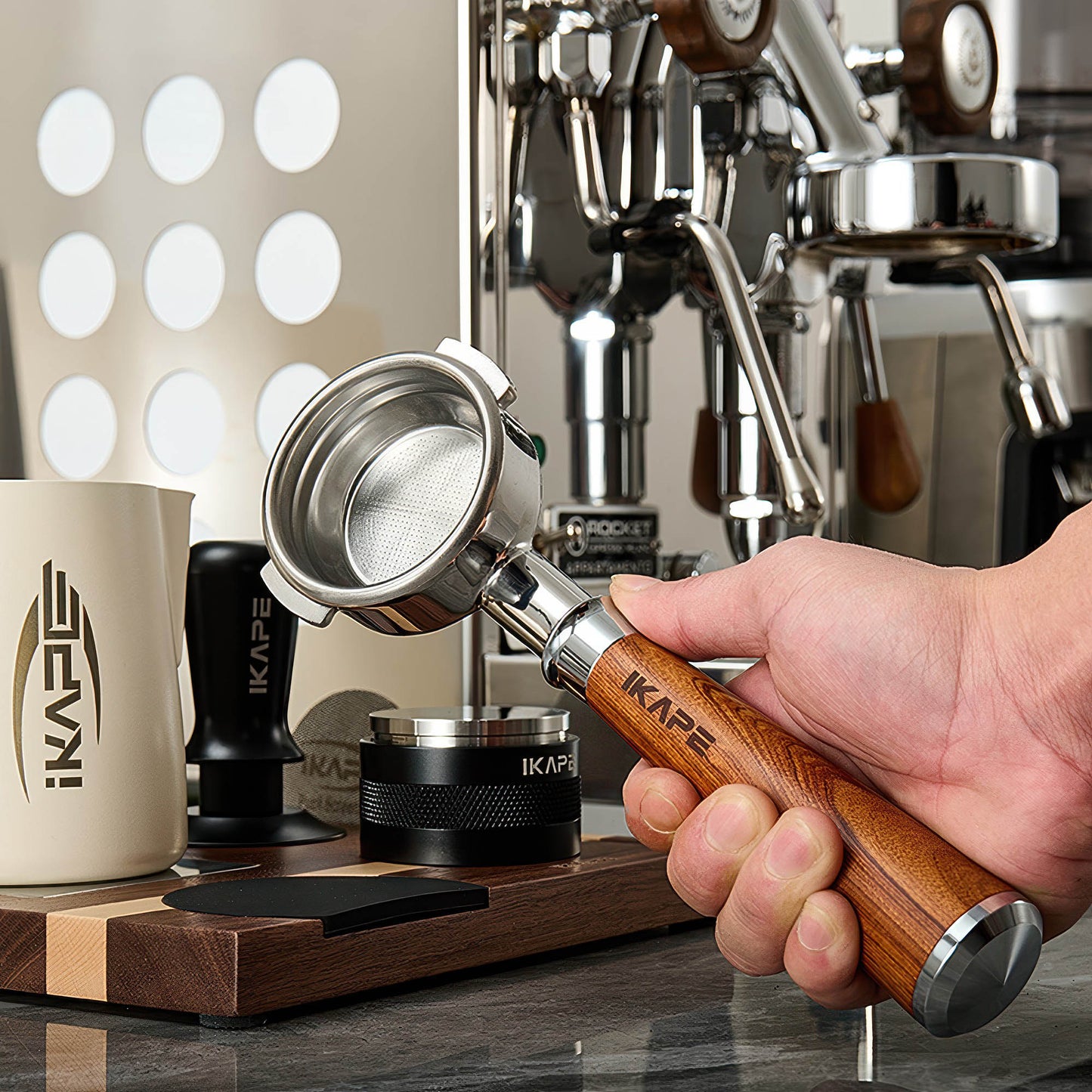 Solid Wood Handle Bottomless Portafilter 51/54/58mm