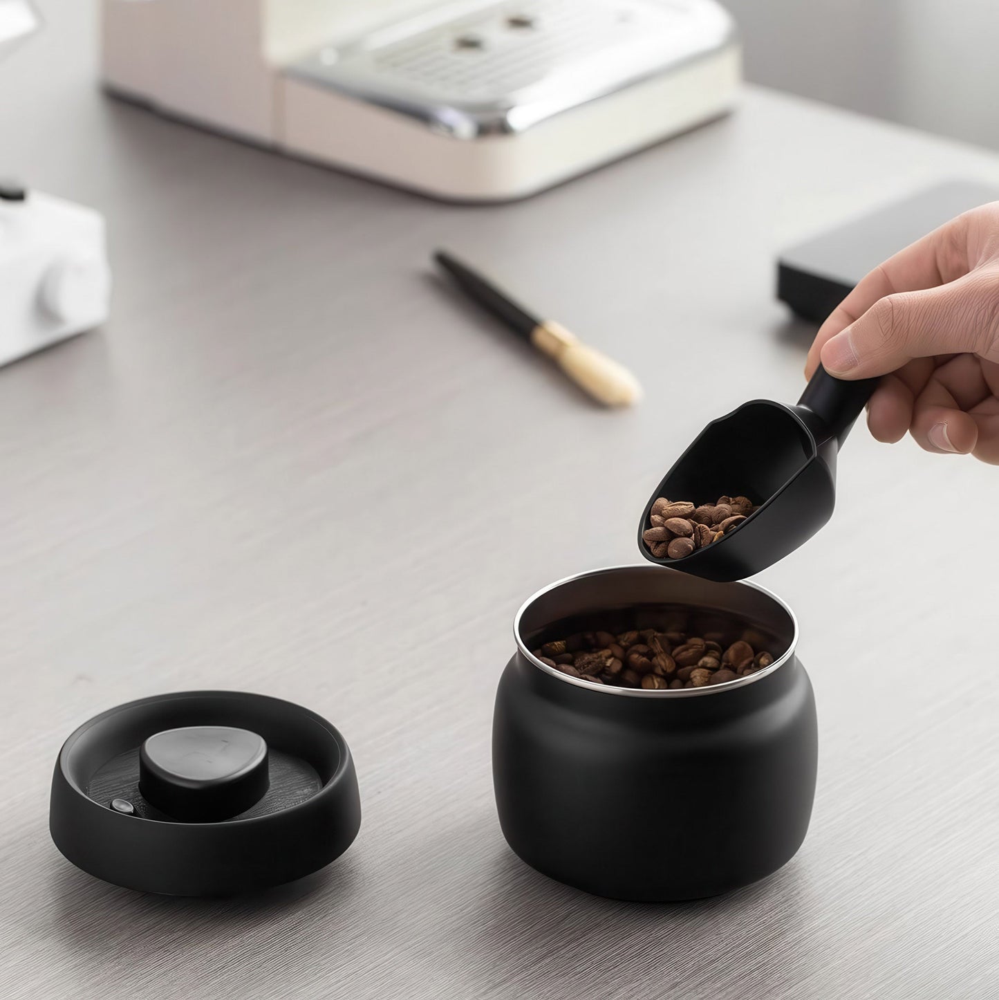 Black Coffee Bean Storage Canister
