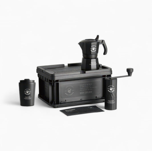 Travel Coffee Case with Moka Pot & Manual Grinder